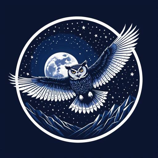 Owl Soaring at Night with Full Moon