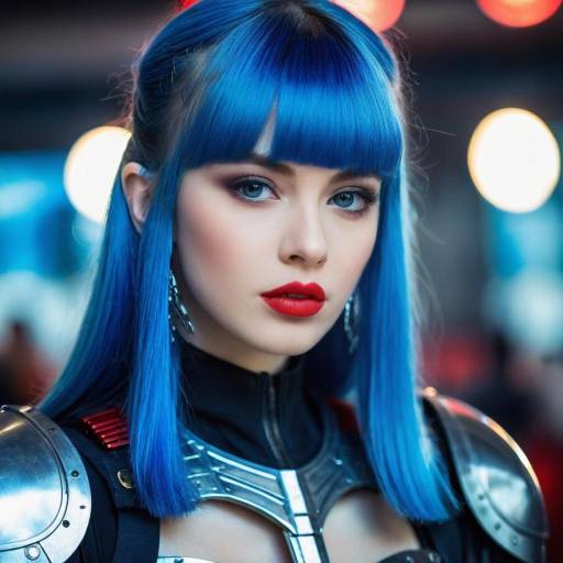 Futuristic Portrait of a Blue-Haired Girl