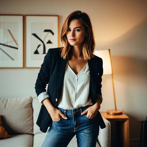 Woman with V-Cut Layers Hairstyle in Casual Blazer