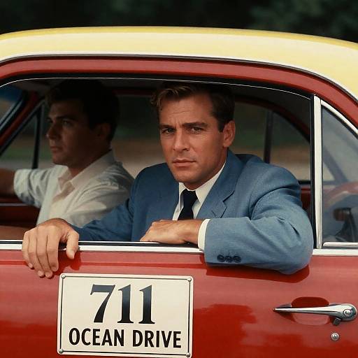 Man in Vintage Car with Ocean Drive Sign