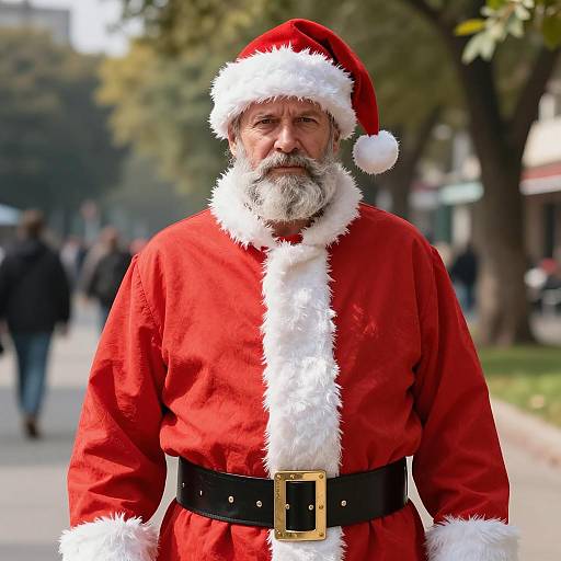 Older Man in Santa Claus Costume Outdoors