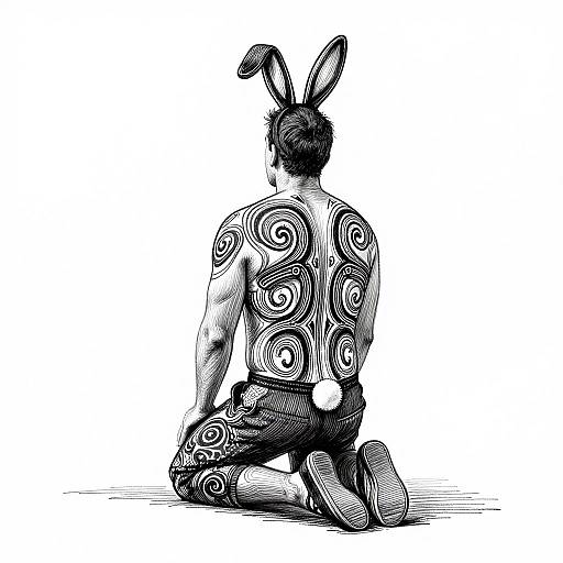 Maori Ink Art Bunny Kneeling Man