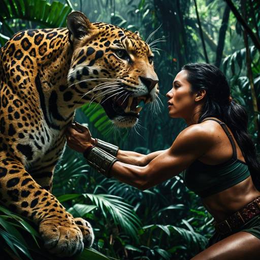 Jungle Woman Facing Jaguar Jungle Woman Facing Jaguar