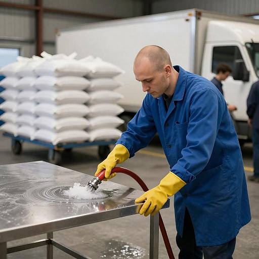 Industrial Cleaning Scene with Focused Worker