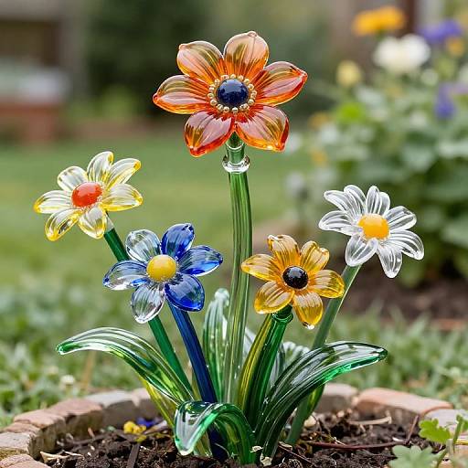 Recycled Glass Yard Art Flowers