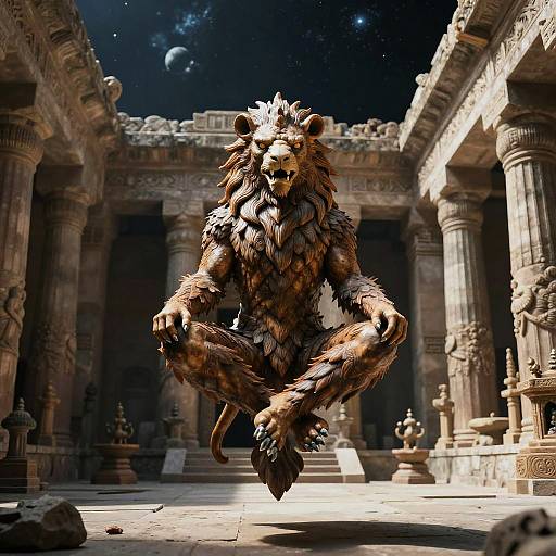 Griffin Humanoid Meditating in Ancient Temple