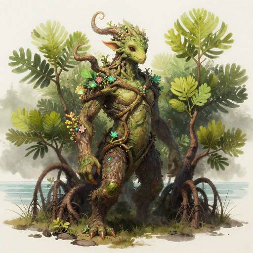 Bioluminescent Mangrove Plant Humanoid Full-Body Portrait