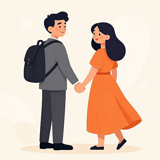 Cheerful Cartoon Couple Holding Hands