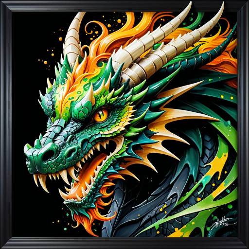 Vibrant Dragon Head with Curly Mane Vibrant Dragon Head with Curly Mane