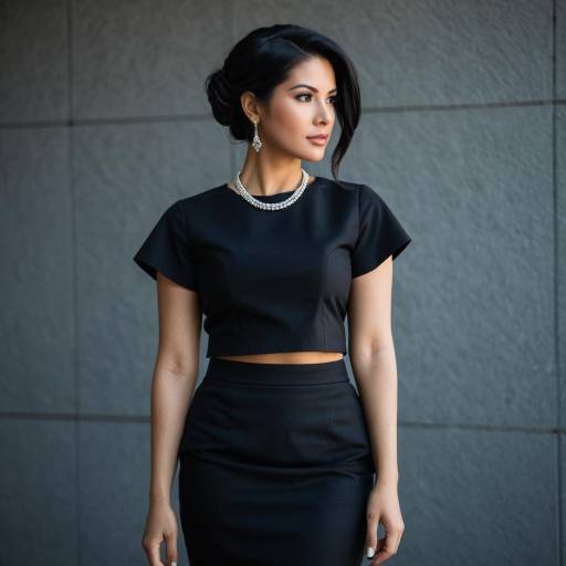 Elegant woman in black outfit with minimalist jewelry