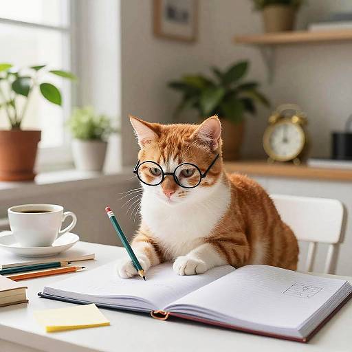 Cozy Kitten Studying in Bright Attic