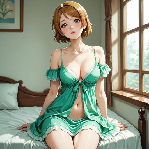 Hanayo Koizumi in Green Dress Indoors