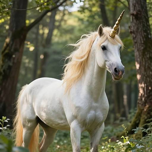 Majestic Unicorn in Sunlit Forest