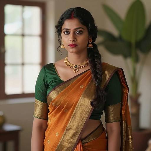 Elegant Indian Woman in Brown Saree