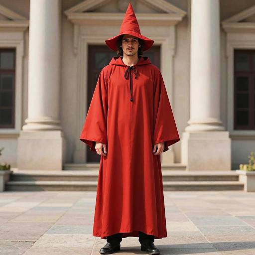 Man in Red Wizard Costume Standing Outdoors