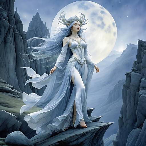 Ethereal Moon Goddess in Mountains