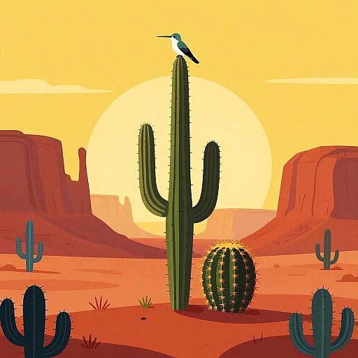 Desert Hummingbird Vector Art Scene