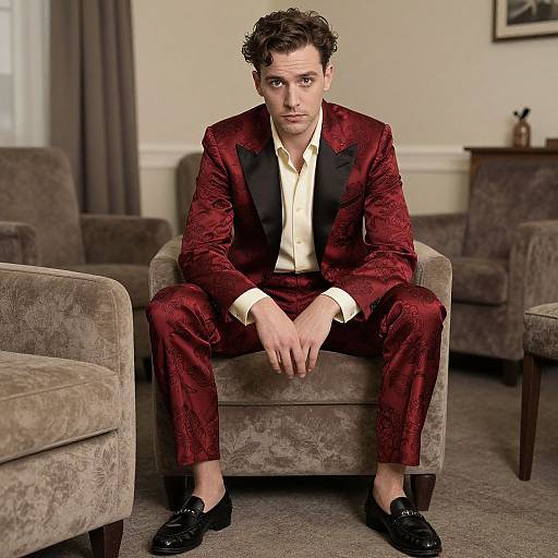 Confident Man in Red Floral Suit