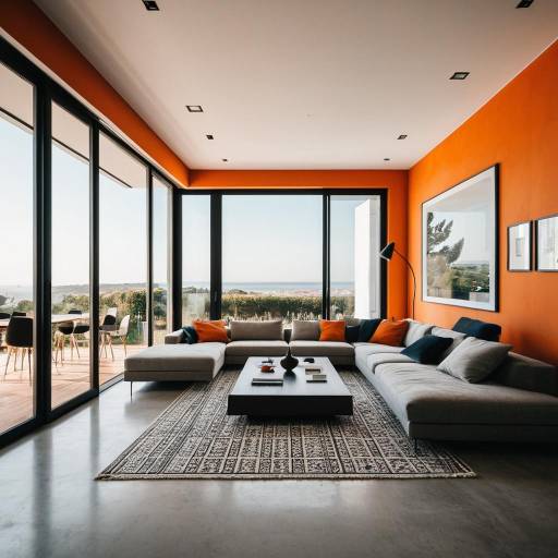 Modern Living Room with Orange Accent Wall in Lisbon
