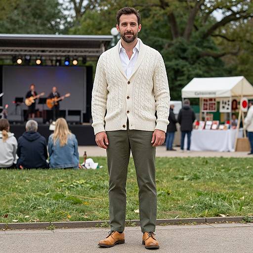 Stylish Man in Park with Live Music
