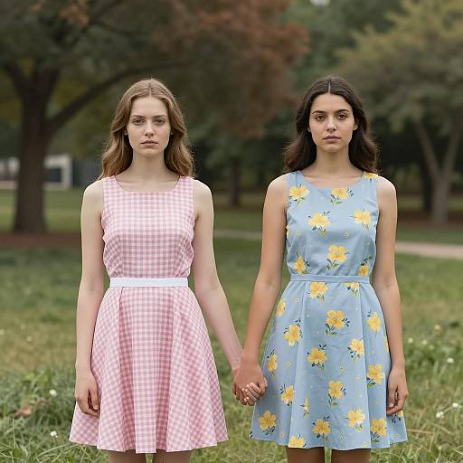 Two Women Holding Hands in Park