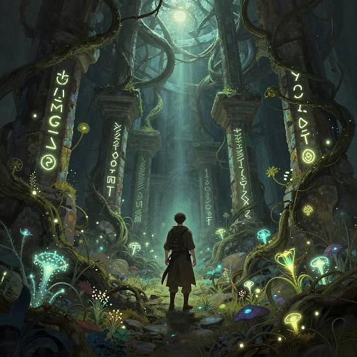 Wandering Elf in Glowing Labyrinth