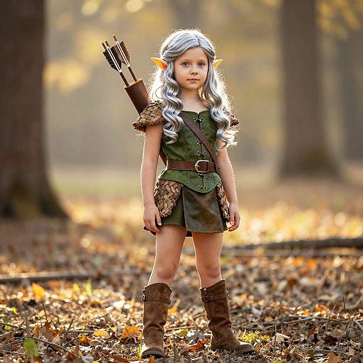 Little Elf Girl in Forest Outfit