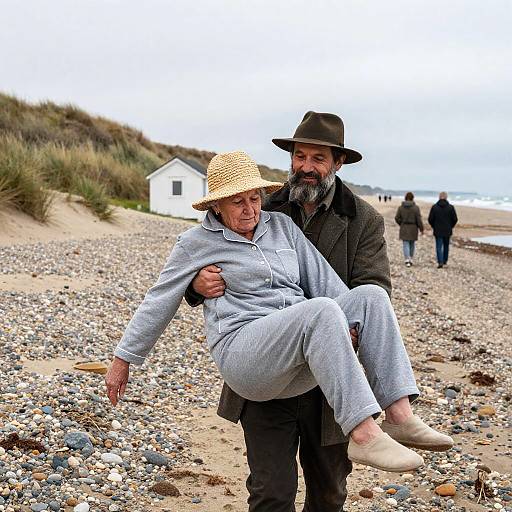 Cozy Beach Scene with Elderly Couple