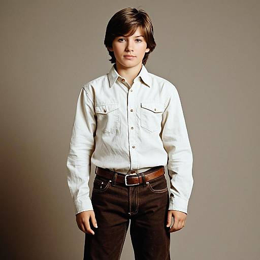 Boy in White Shirt and Brown Pants