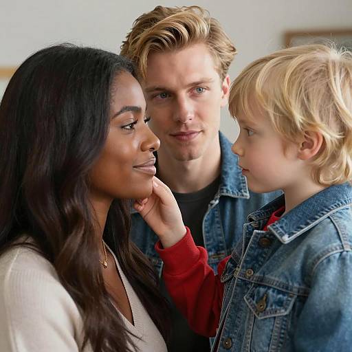 Family Moment with Child Touching Mother's Face