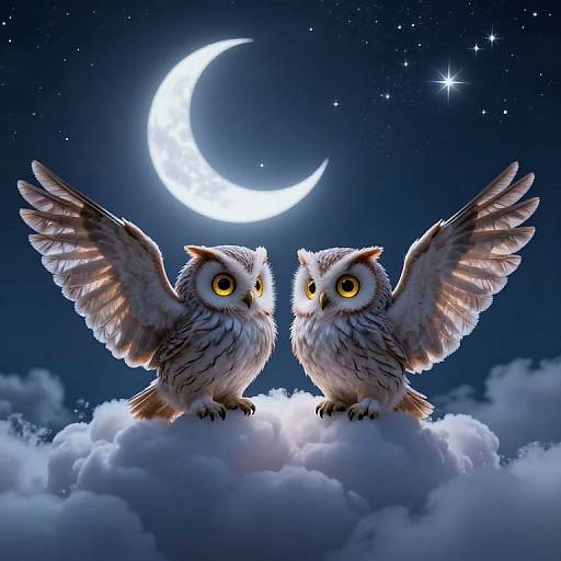 Whimsical Owls on Cloudy Night