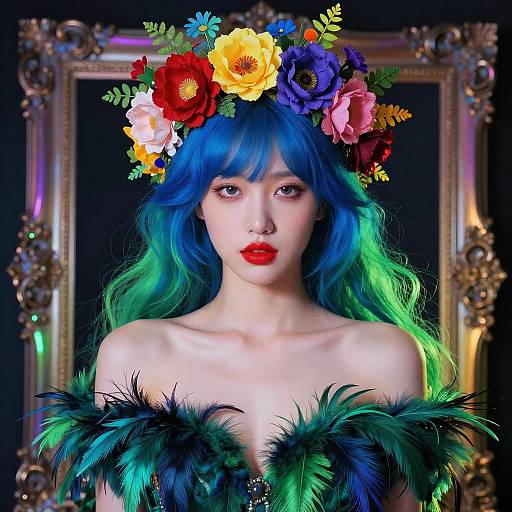 Vivid Surreal Portrait with Floral Crown
