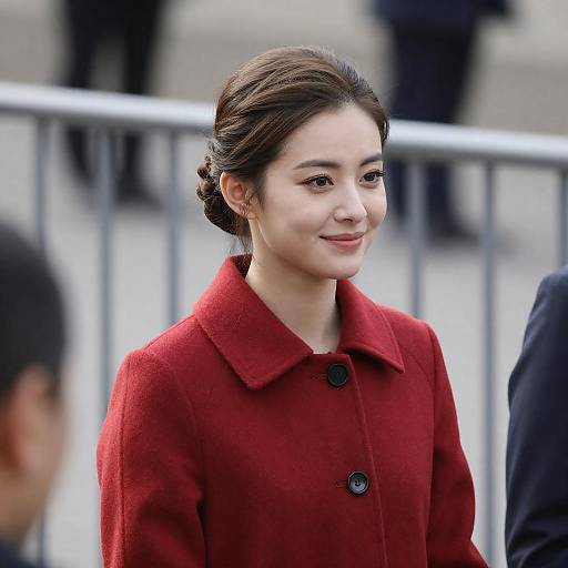 Young Woman in Red Coat Outdoors