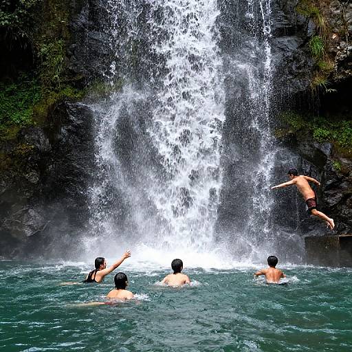 Realistic Swimming Under Waterfall Scene
