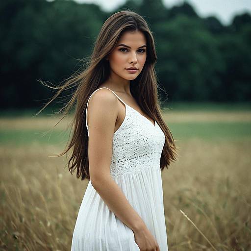 Young Woman in White Dress Outdoors