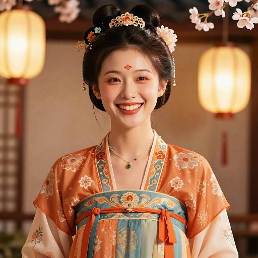 Joyful Chinese Portrait with Lanterns