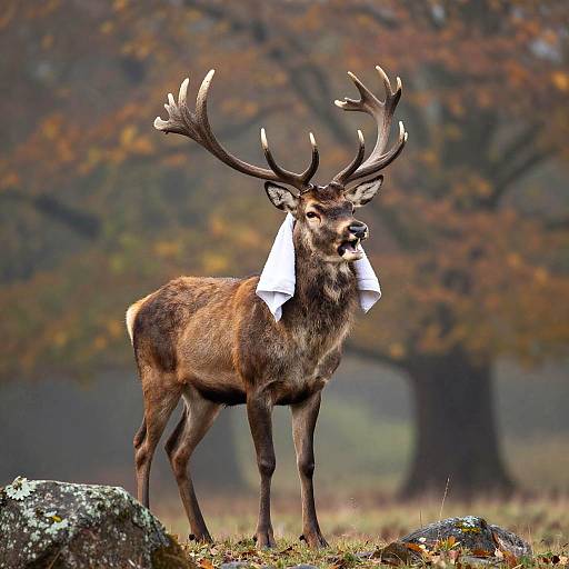 Graceful Red Deer in Misty Autumn