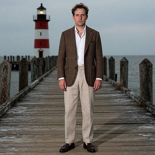 Man in Houndstooth Suit by Lighthouse