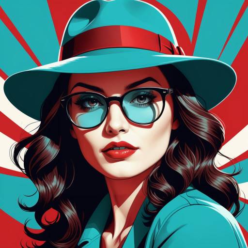 Stylish Woman in Hat and Glasses Pop Art