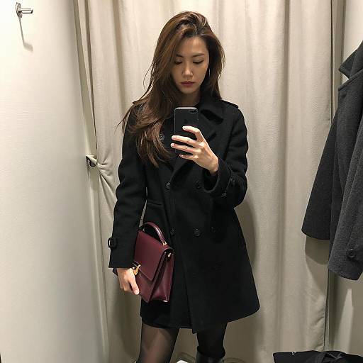 Woman Taking Mirror Selfie in Black Coat
