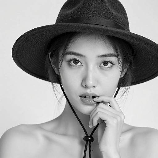 Pensive Woman in Wide-Brimmed Hat