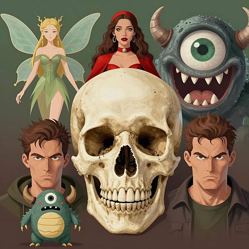 Mystical Collage with Skull and Characters