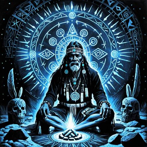 Mystical Shaman Amidst Glowing Runes