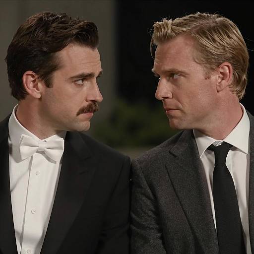 Two Men in Formal Attire Facing Each Other
