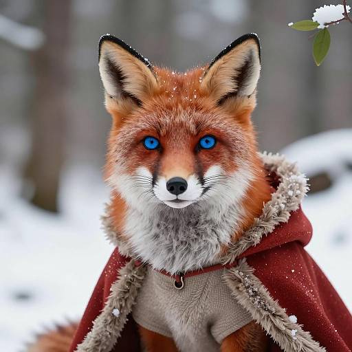 Charming Anthropomorphic Fox in Snowy Woods