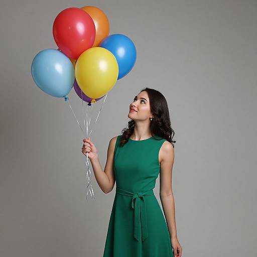Woman in Green Dress with Balloons