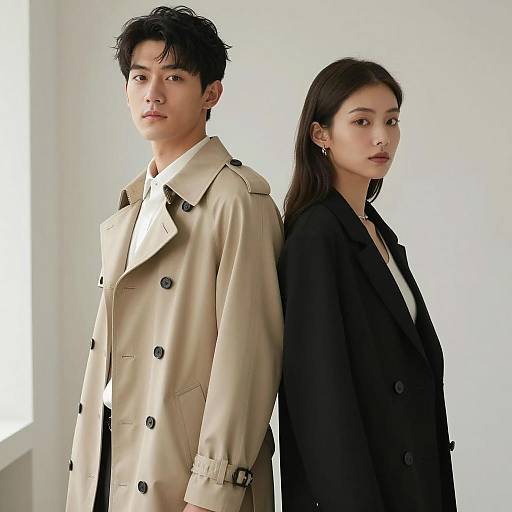 Stylish Young Asian Man and Woman Back to Back
