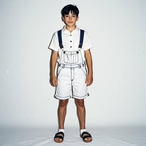 Boy in White Shorts and Shirt Overalls