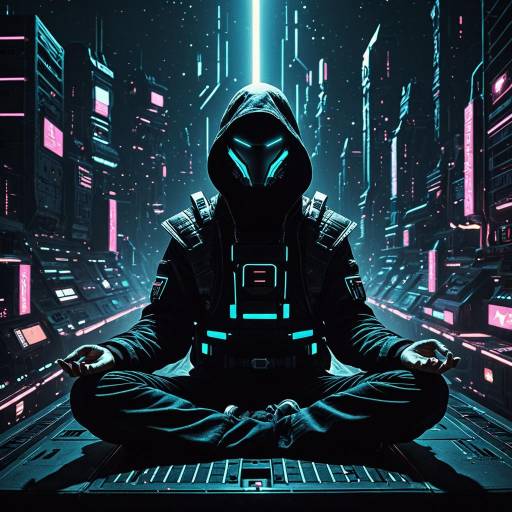 Cyberpunk Assassin Meditating in Futuristic City