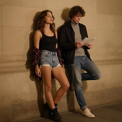 Candid Couple Against Warm Stone Wall